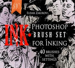 极品PS画笔－40支水墨效果(含动作文件)：40 Photoshop Brushes for Inking